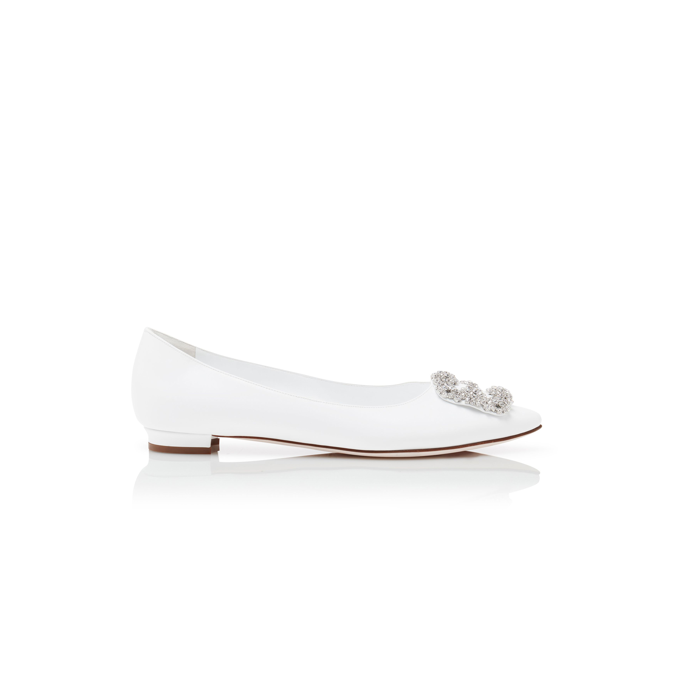 man010 B1ahn*k hangisiflatu white calf leather jewel buckle flat pumps 121-1438-0001